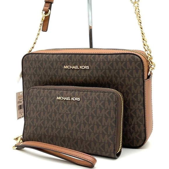 Michael Kors Large EW Crossbody Bag & JST LG Flat MF Phone Case Wallet Brown - Picture 1 of 12